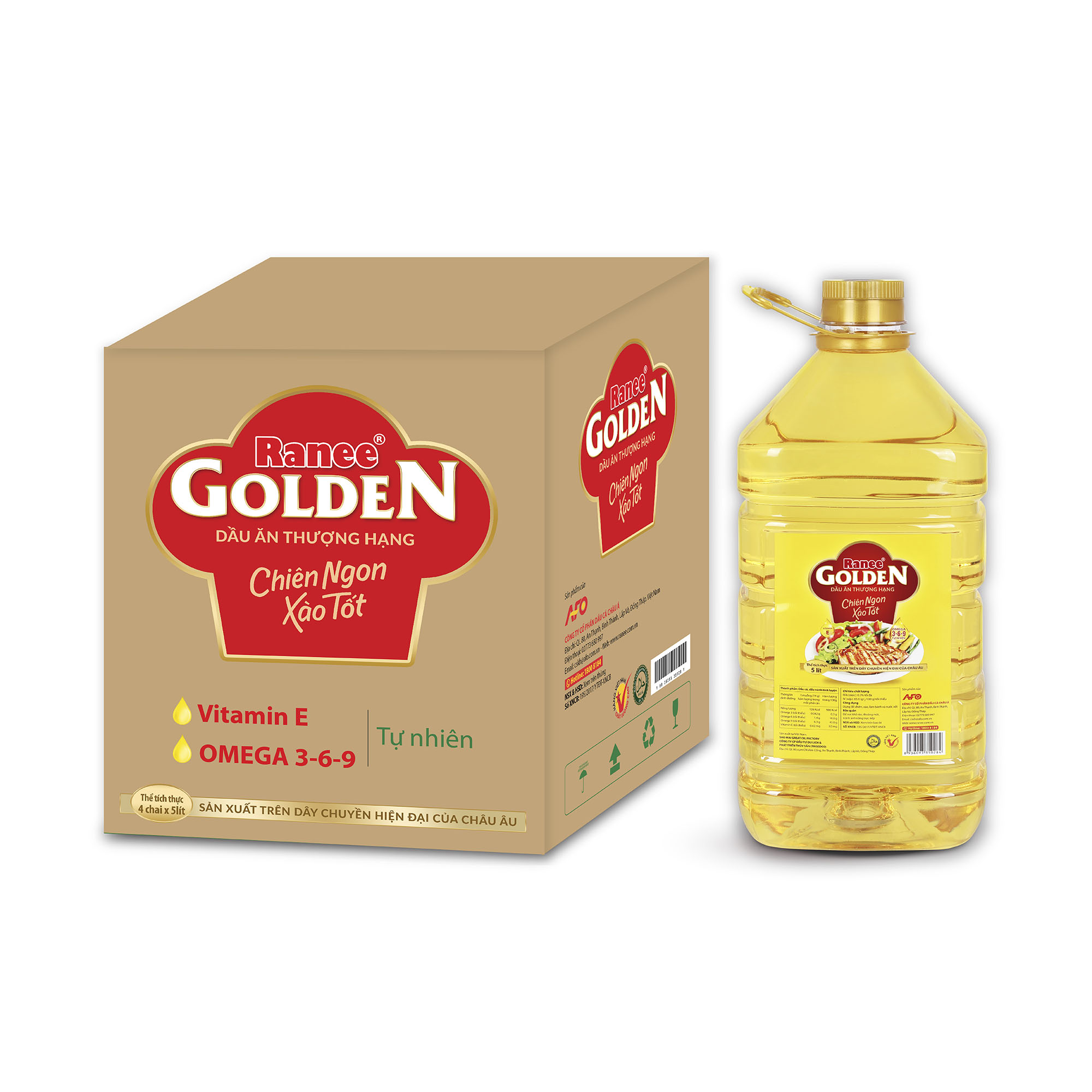 {Đơn 199k tặng hộp chai nước mắm -399k tặng vá gỗ} Thùng dầu ăn Ranee Golden 5 lít (5 lít/chai x 4 chai)