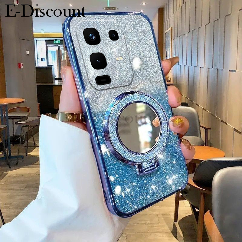 New Phone case infinix Note50 Pro Back cover with Makeup Mirror Holder Stand Luxury Shiny Gradient Plating Glitter Slim For infinix Note 50 Pro + case