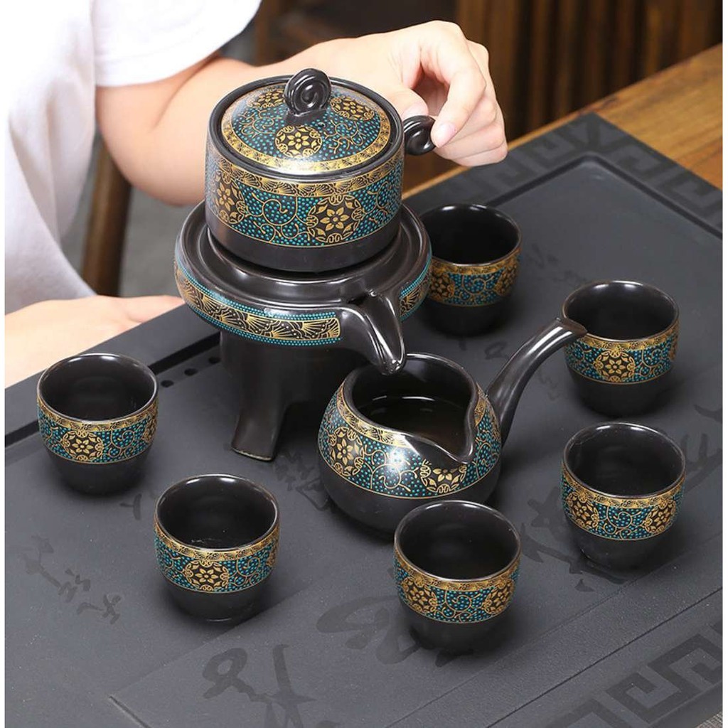 (Giao Hỏa Tốc) Bộ Ấm Chén Pha Trà Cối Xay - Xanh Đen (bao gồm 1 ấm trà, 6 chén trà và 1 bộ cối xay).