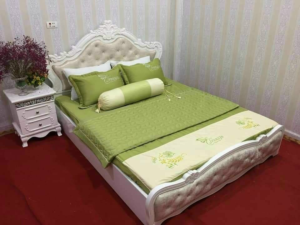 Bộ Chăn Ga Gối Cotton Satin Chần Bông CA Bedding Decor (1 Ga Chun, 2 Vỏ Gối, 1 Chăn Chần Bông, 1 Vỏ Ôm)