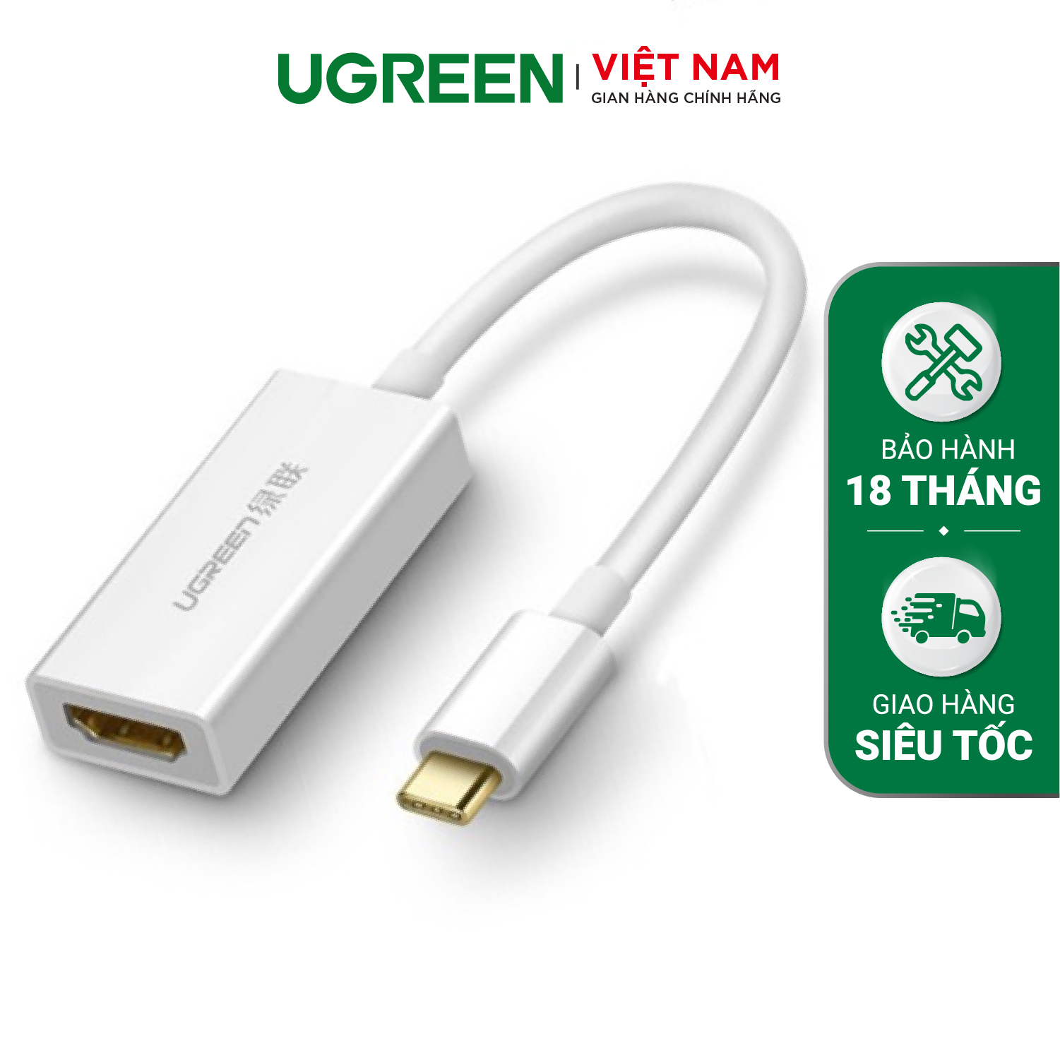 Bộ chuyển đổi USB type C cổng đực sang HDMI cổng cái dài 20CM UGREEN 40273 (màu trắng)