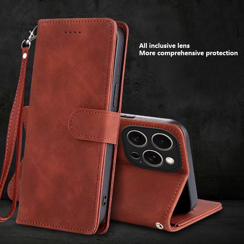 (With Lanyard)Tokifu For iPhone 14 14 Pro New Business Minimalist Flip Style Leather Anti Fall Protective Back Cover.