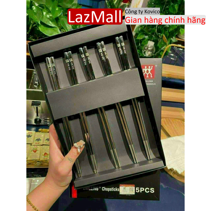 Hộp 5 đôi đũa inox 304 đầu tròn, đũa inox cao cấp, sang trọng