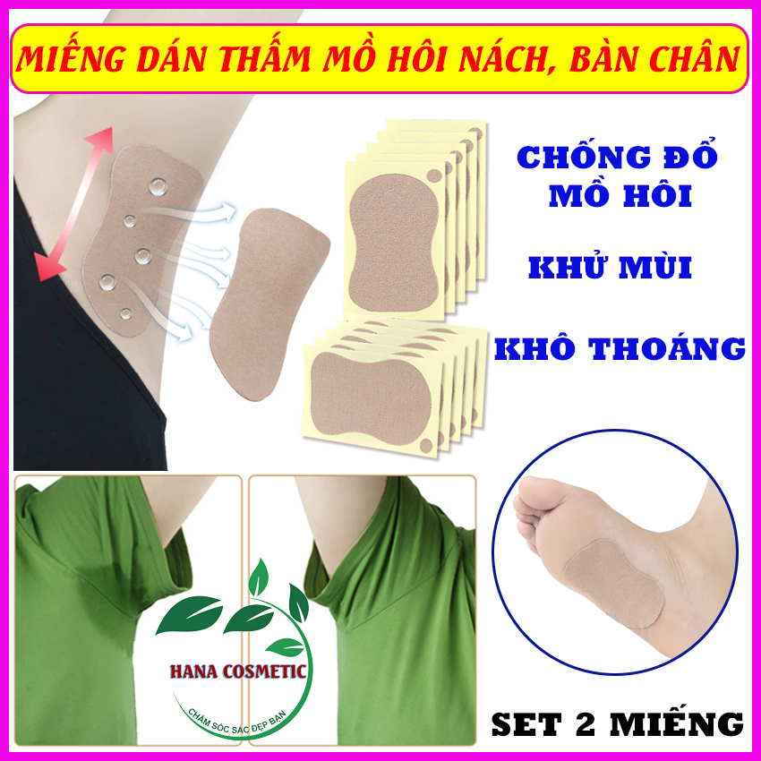 Set 2 Miếng Dán Thấm Mồ Hôi Nách Và Lòng Bàn Chân – Hút Mồ Hôi, Khử Mùi, Diệt Khuẩn, Làm Khô Thoáng Áo Và Giày Dép