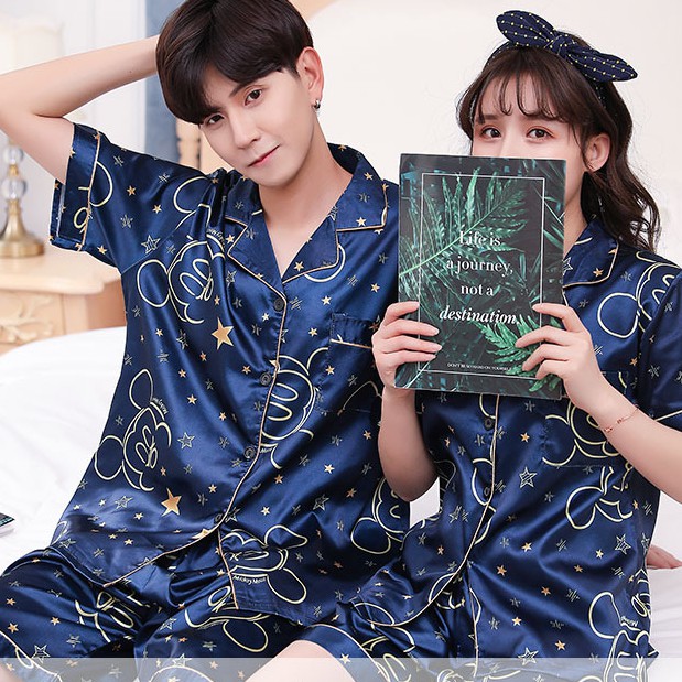 Bộ Đồ Ngủ Pijama Bằng Lụa Bóng Gợi Cảm Cho Cặp Đôi