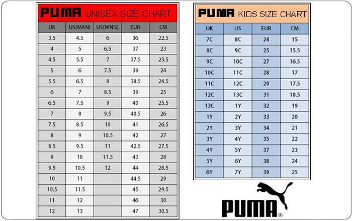 puma size guide shoes cm
