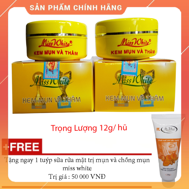 Combo 2 kem mụn ngừa thâm miss white 12g + tặng sữa rửa mặt miss white 100g san hang