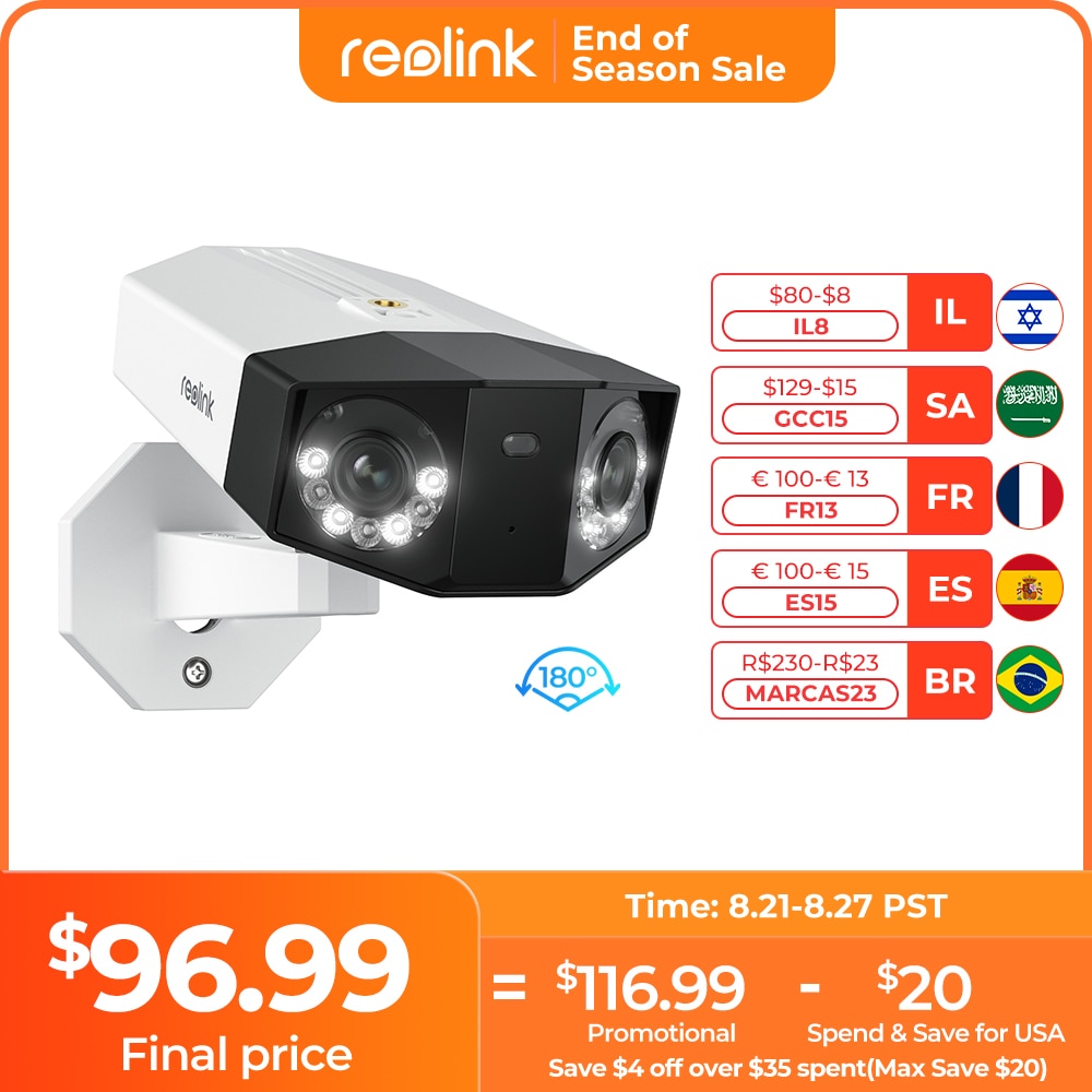REOLINK Security Outdoor Camera Wireless WiFi, 180° Ultra-Wide View, 6MP  Color Night Vision, Battery Solar Powered, 2.4/5 GHz WiFi, No Hub Needed