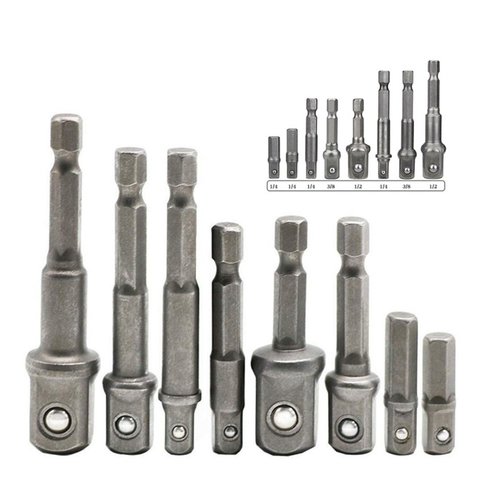 【BEUMK】 Drill Socket Adapter 1/4in Hex Shank Adapter Drill Nut Driver Power Extension Bar For Impact Driver 1/2 3/8 1/4