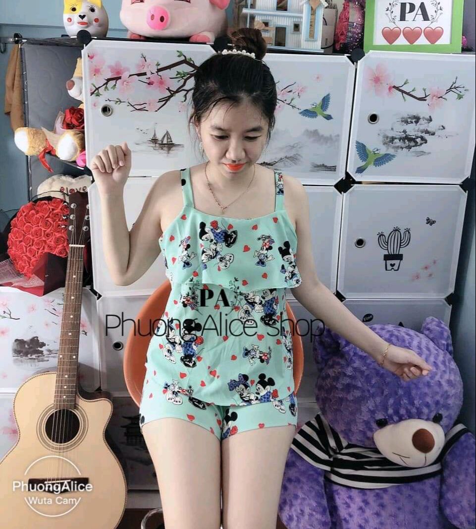 Đồ Bộ Ngắn Hai Dây Kate Lụa Mặc Nhà Nữ - S01