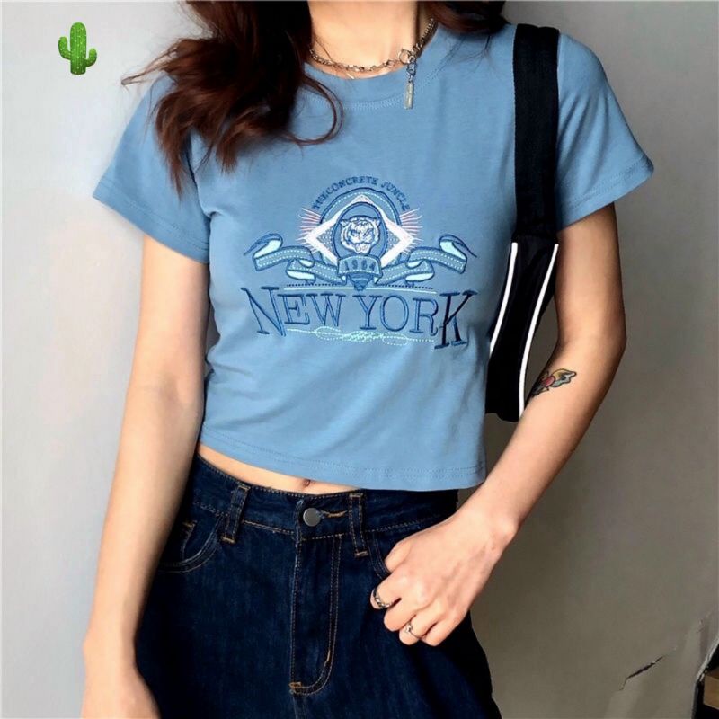 [FREESHIP + VOUCHER] Áo thun croptop Niu Yoóc xanh