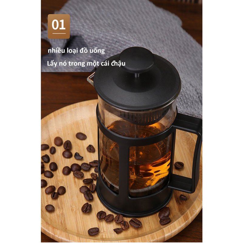 [Vận chuyển miễn phí]Bình pha cafe kiểu Pháp Bình pha cà phê French Press 350ml / 600ml / 800ml /1000ml Bình pha cà phê tiêu chuẩn Pháp，Thân thủy tinh Thiết kế tinh gọn, hiện đại