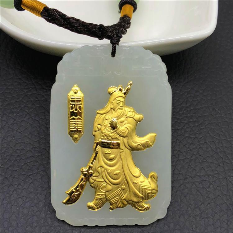 999 vòng cổ vàng bóng đá nam dát vàng mặt dây chuyền hetian ngọc quan công