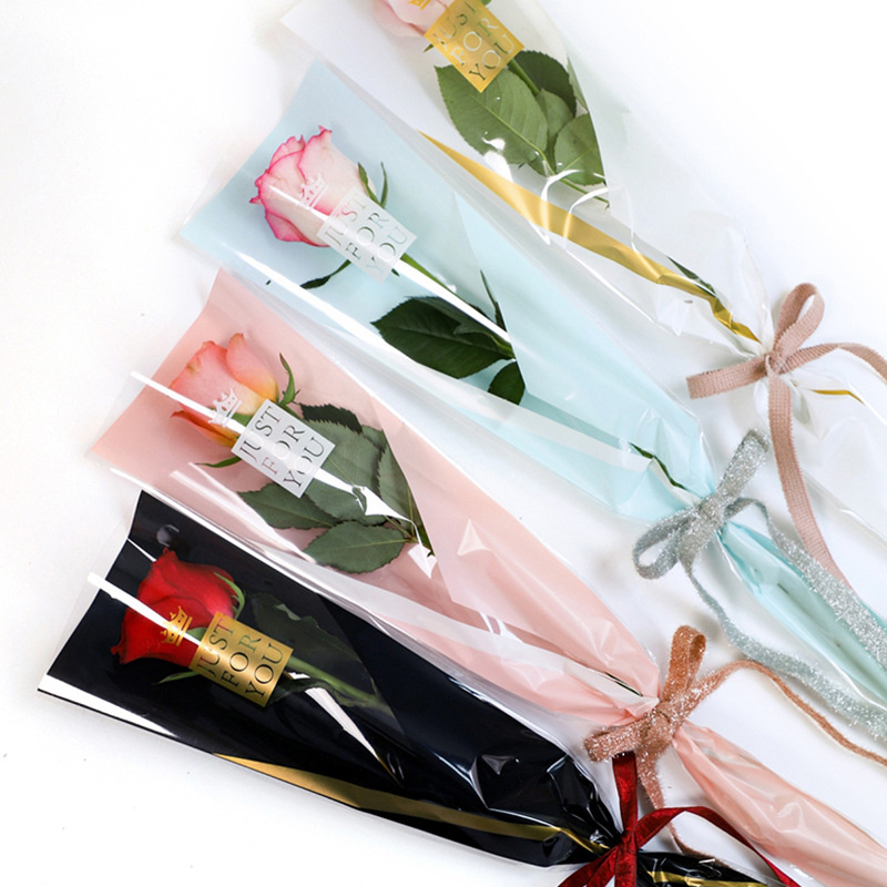 50pcs Single Rose Sleeves Flower Wrapping Bag Bouquet Packaging Bags Clear Cellophane Floral Wrappers For Valentine's Day CVFHHH. 