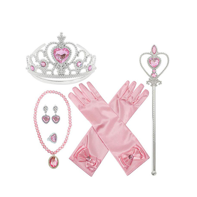 Disney Frozen Girls Cosplay Accessory Gloves Wand Crown Neacklace Jewelry Set Elsa Anna Princess Christmas Party Birthday Gifts