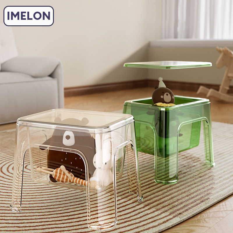 Multifunctional storage stool, transparent shoe-changing stool, household thickened storage doll, storage bucket, plastic small bench