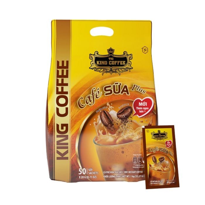 Cà phê sữa plus hòa tan 3in1 king coffee túi 50 gói x 20gr
