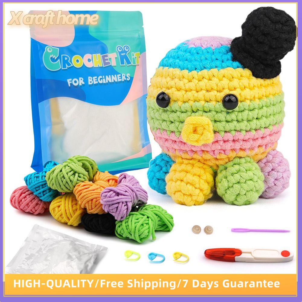 X CRAFT HOME with Step-by-Step Video Tutorials Beginners Crochet Kit Yarn Polyester Fiber Knitting Kits Learn to Crochet Kits Casual Crochet Animal Kit Adults Kids