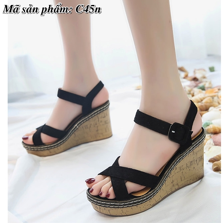 Sandal đế xuồng quai chéo 7cm siêu nhẹ C45