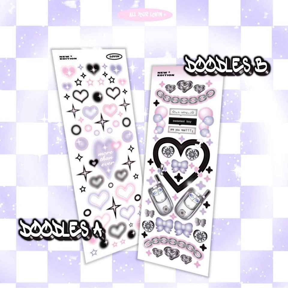 Tấm sticker bling bling nhiều họa tiết decor toploader, trang trí