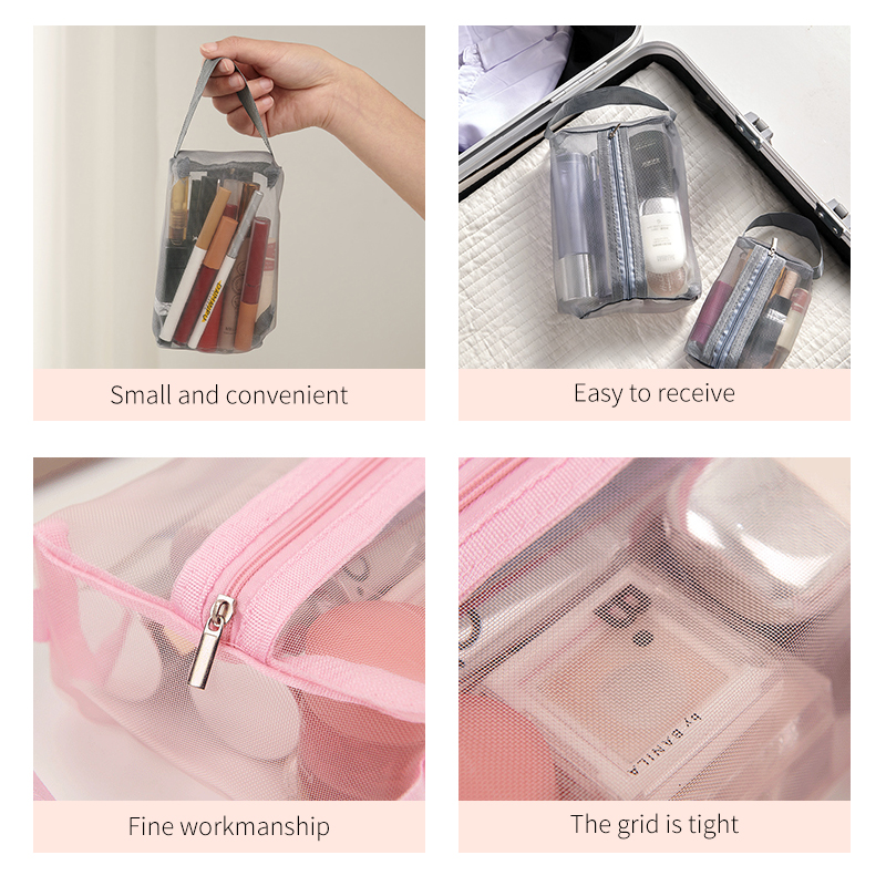 Portable Cosmetic Travel Storage Bag Mesh With Handle Organizer Storage Container