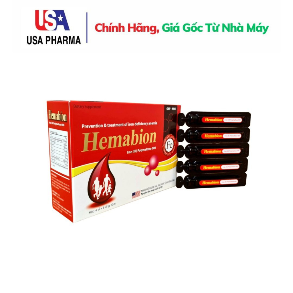 Hemabion giúp bổ sung sắt, acid folic giúp thai nhi phát triển khỏe mạnh cho phụ nữ mang thai - Hộp 20 Ống