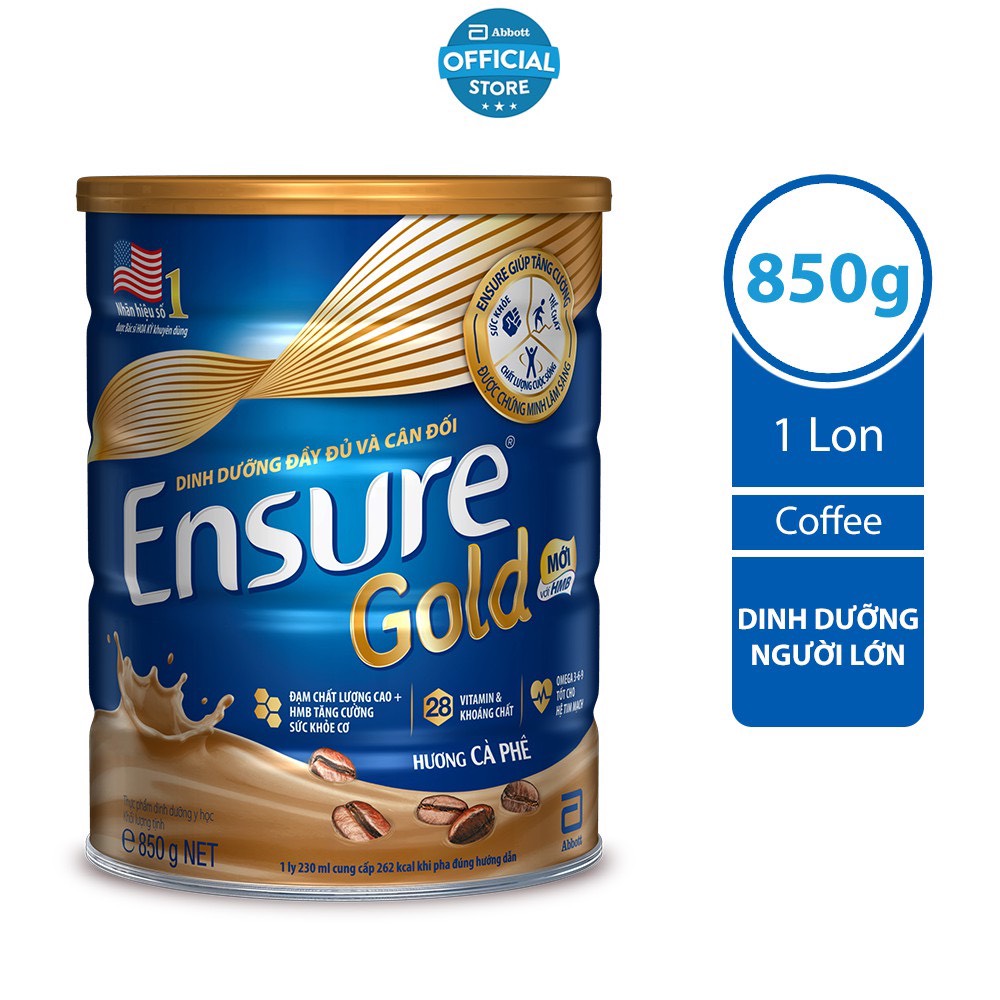 Sữa bột Ensure Gold hương cafe  850g/lon