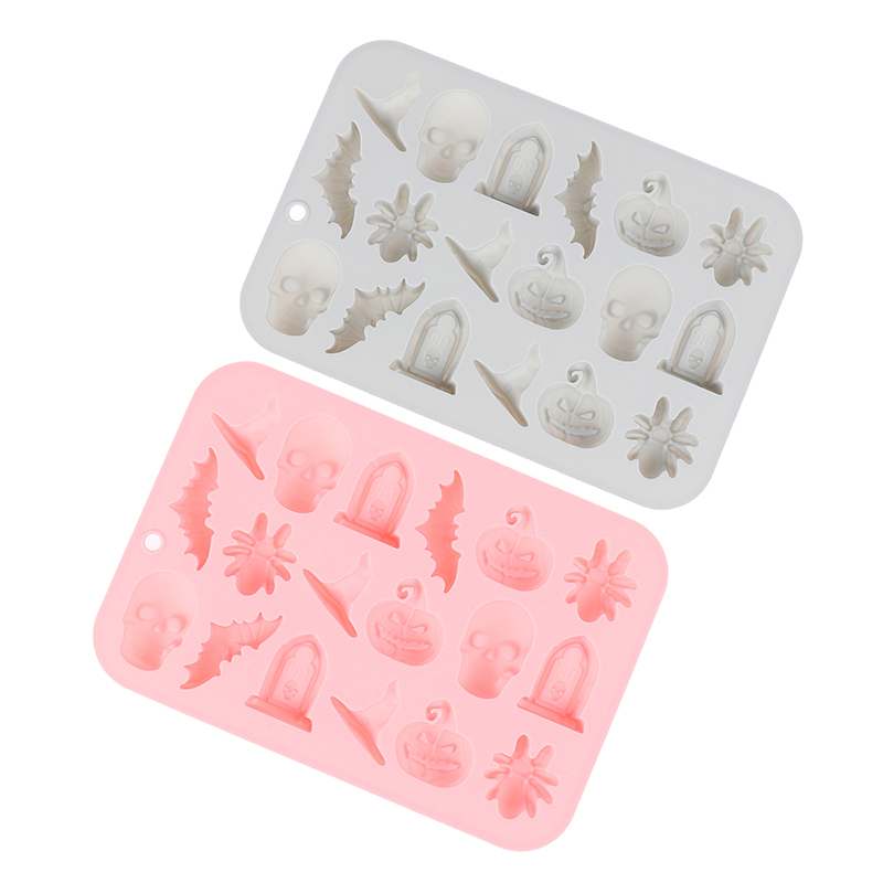 Halloween Skull Chocolate Silicone Mold Bat Spider Candy Biscuit Jelly  Baking Tray Witch Hat Tombstone Cake Mould Candle Decor