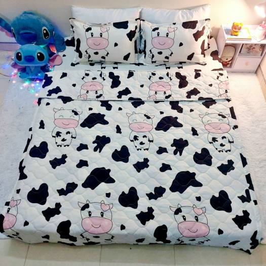 Bộ Chăn Ga Cotton Poly Bò Sữa Trắng 1M6 x 2M ( 1 Drap + 2 Vỏ Gối Nằm + 1 Chăn Hè + 1 Vỏ Gối Ôm )
