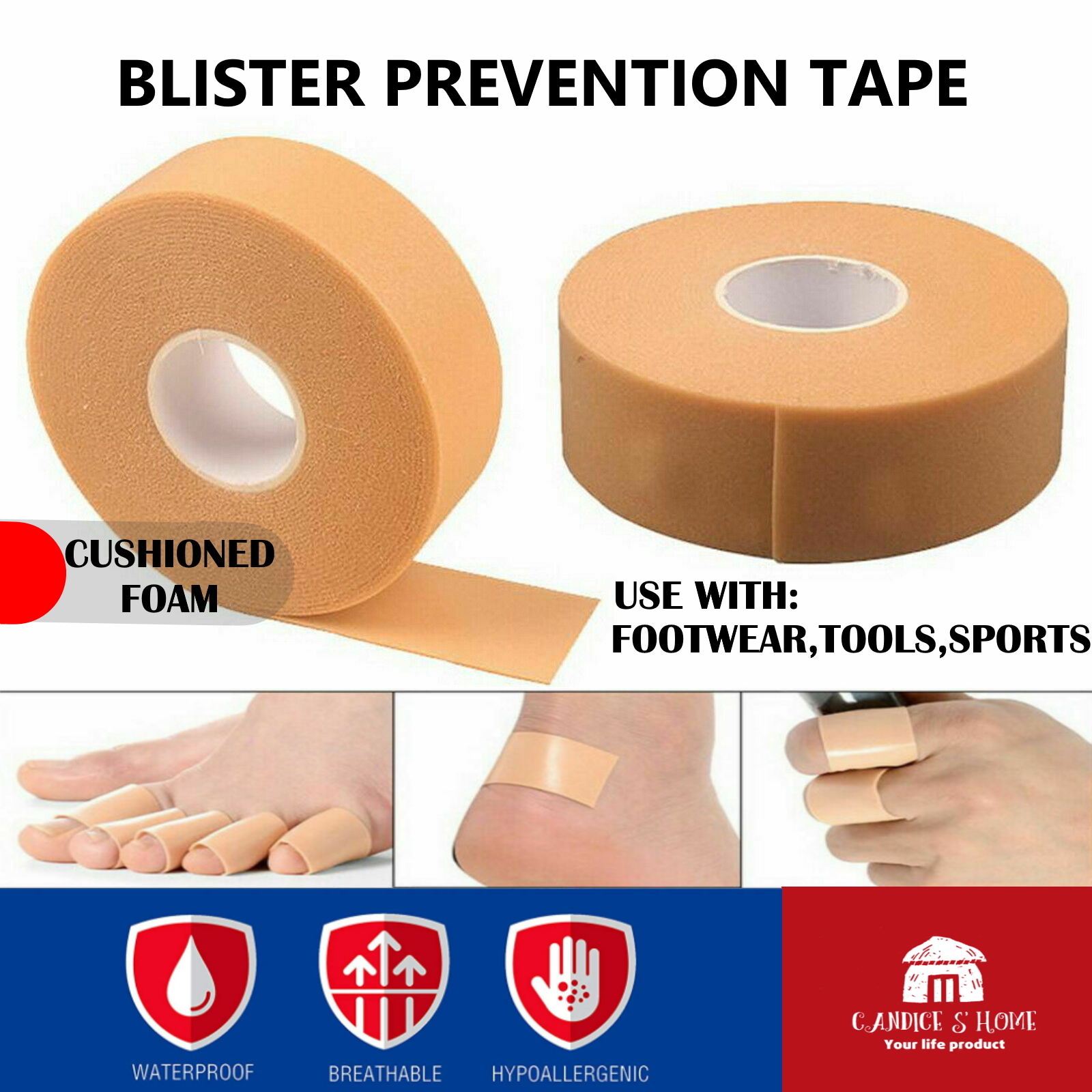 Athletic Tape OK TAPE Blister Prevention Tape - For Feet, 40 Pieces 1.2x3.5 Inch Pre-cut Bandages