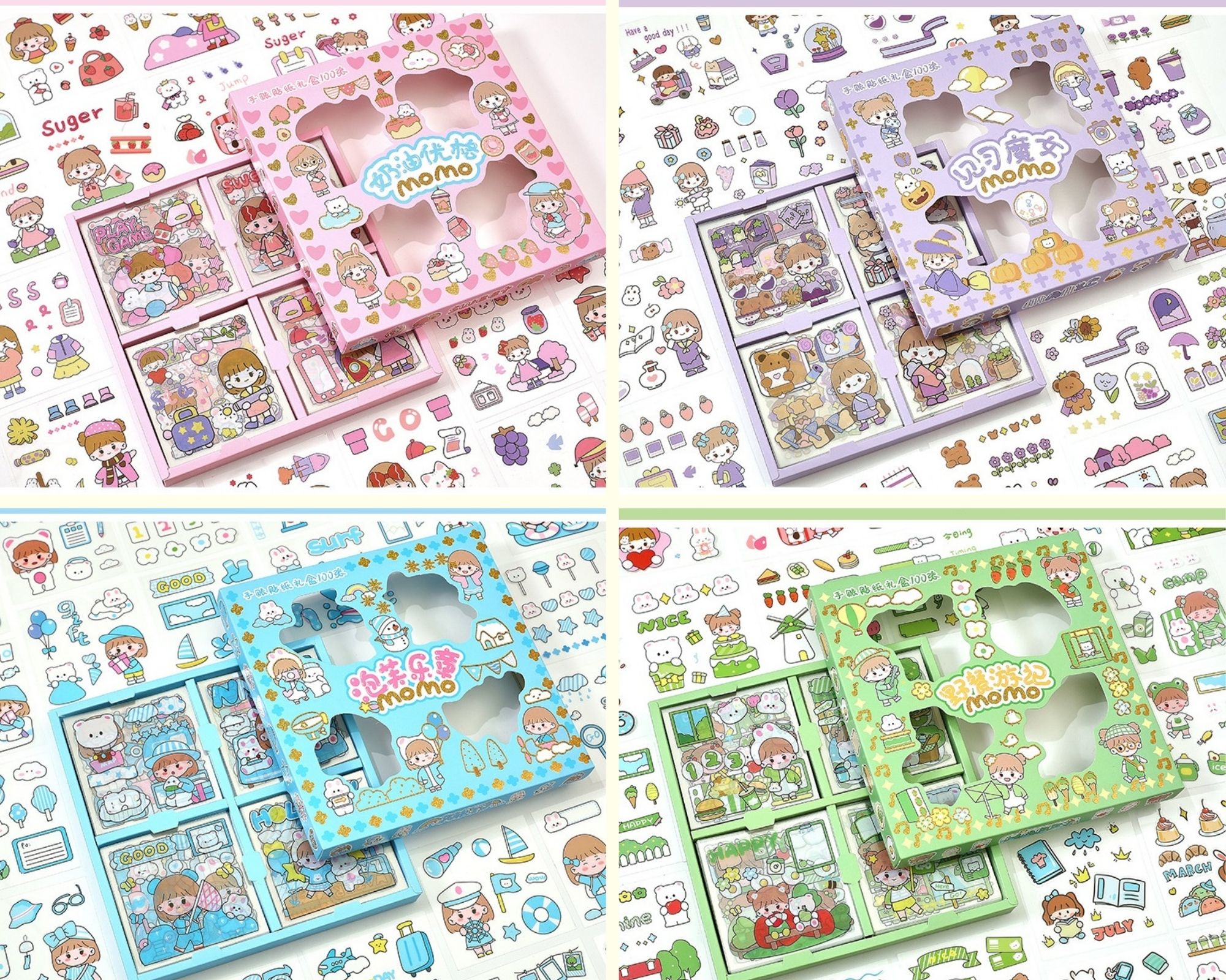 Hộp 100 tấm sticker cute - Momo Chan