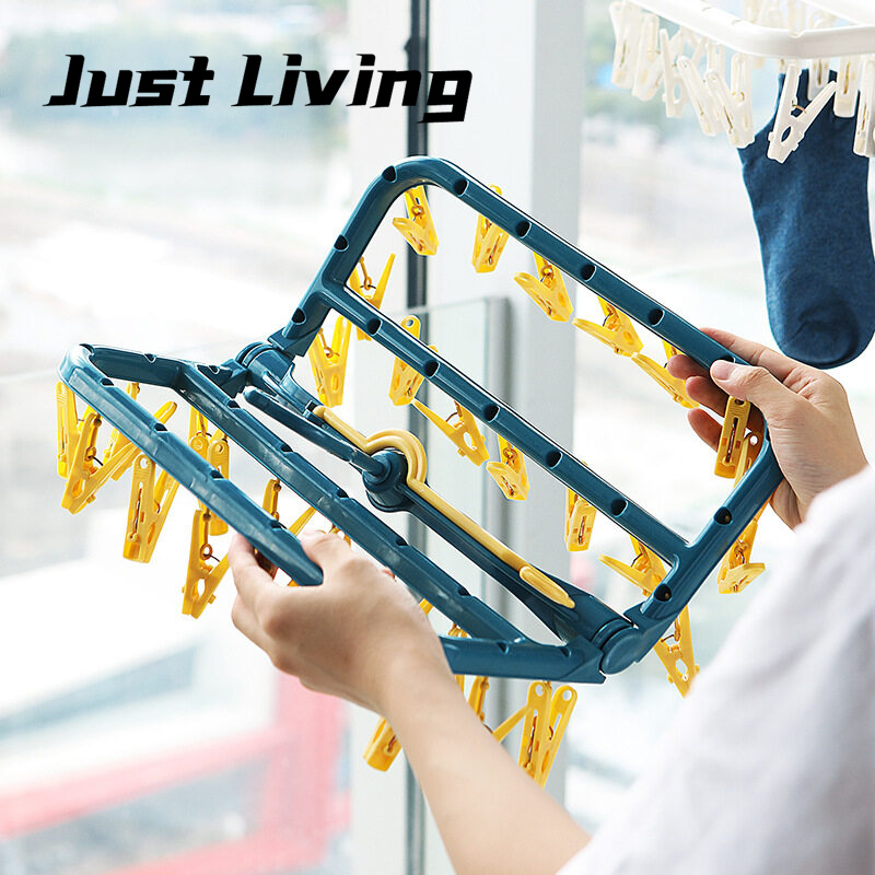 JustLiving Giá Treo Quần Áo 32 Kẹp Móc Treo Khăn Giặt Gấp Gọn Bằng Nhựa Giá Phơi Đồ Đa Năng Giá Treo Ngoài Cửa Ban Công Cửa Sổ Hàng Rào