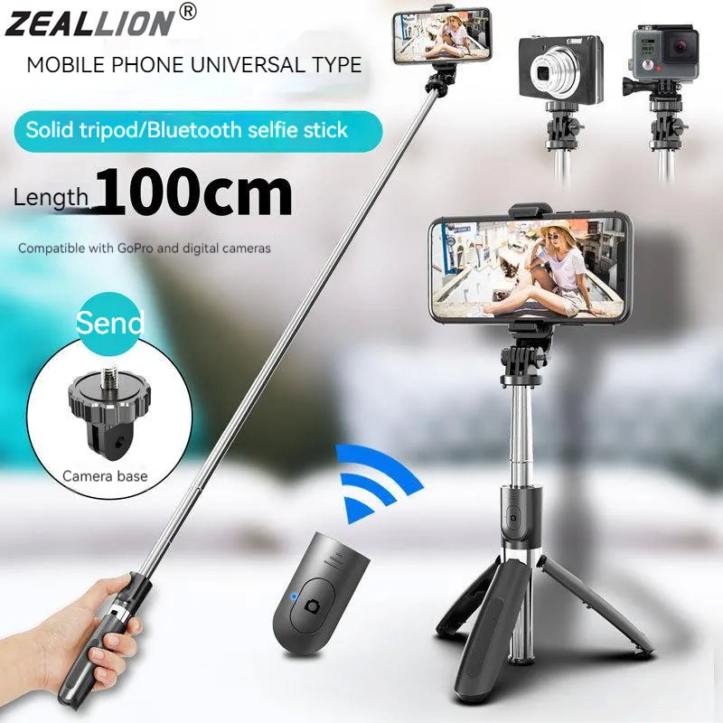 Zeallion Selfie Stick Có Thể Gập Lại chân máy mini ba chân Ảnh Live bluetooth không dây màn trập từ xa Cho điện thoại thông minh IOS Android
