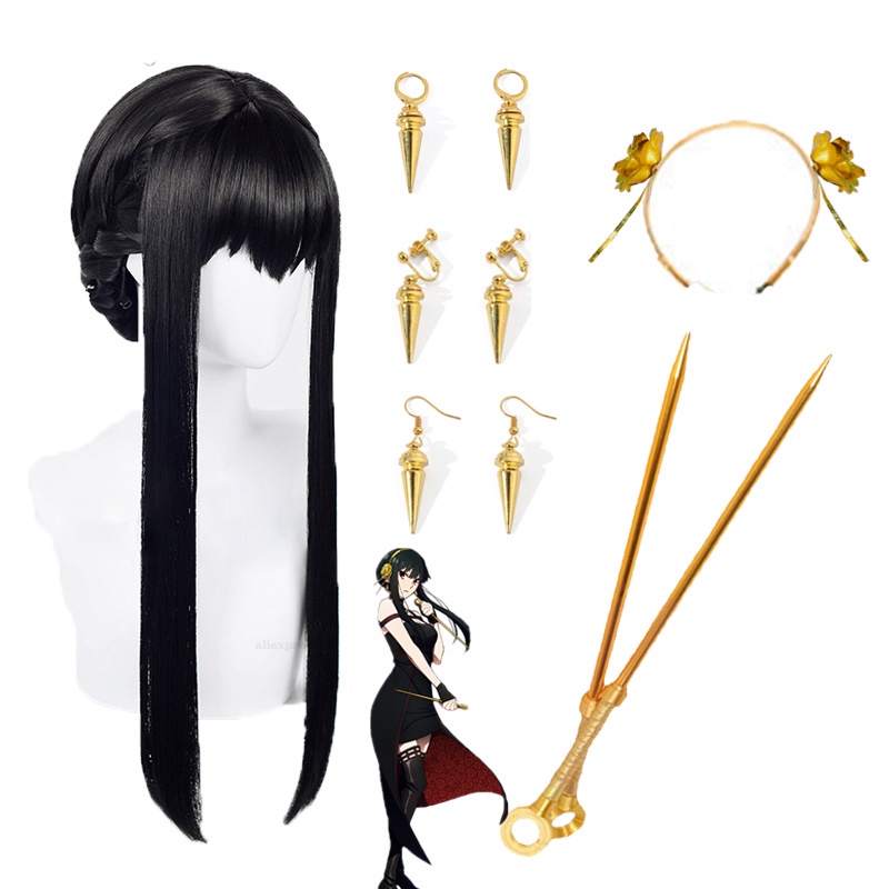 Anime Spy X Family Yor Forger Cosplay Wig Weapons Earrings White