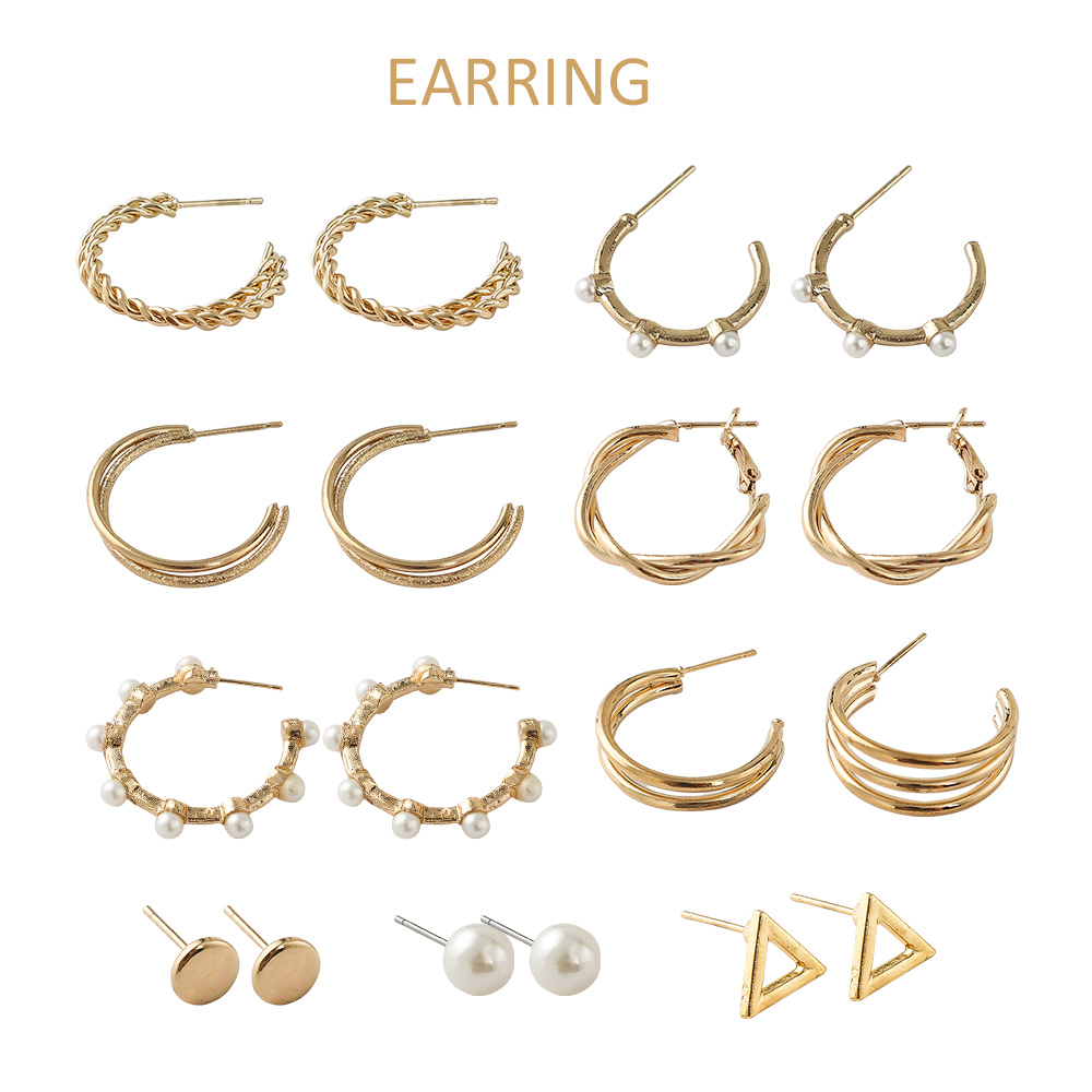 Vintage Gold Hoop Earrings Set - Women Girl Pearl Circle Hoop Earring -Big Piercing Fashion Charm Jewelry Gifts. 