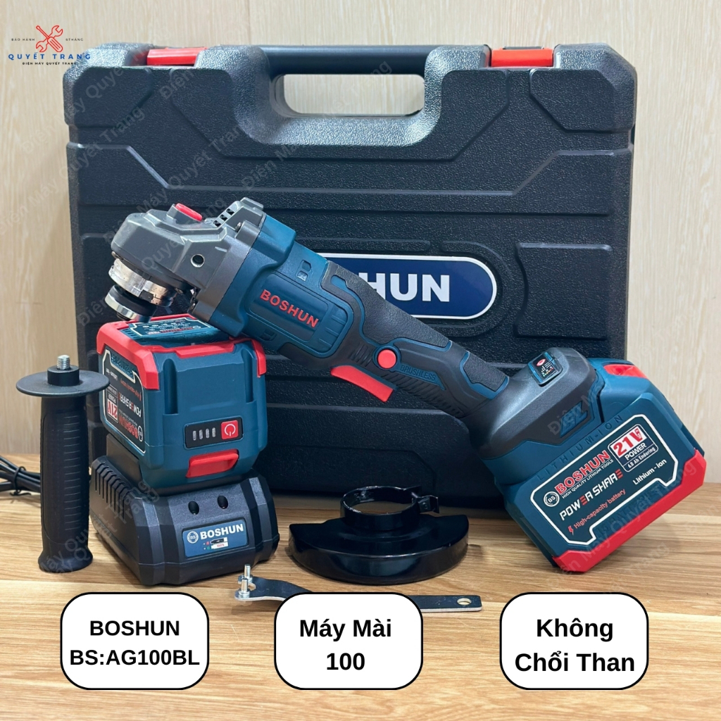 Máy Mài Pin BOSHUN BS:AG100BL Không Chổi Than 2 Pin 15 Cell Bảo Hành 6 Tháng
