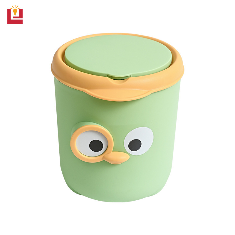 Office desktop trash bin, home bedroom bedside, cute mini with cover, multifunctional storage, large open mouth paper basket
