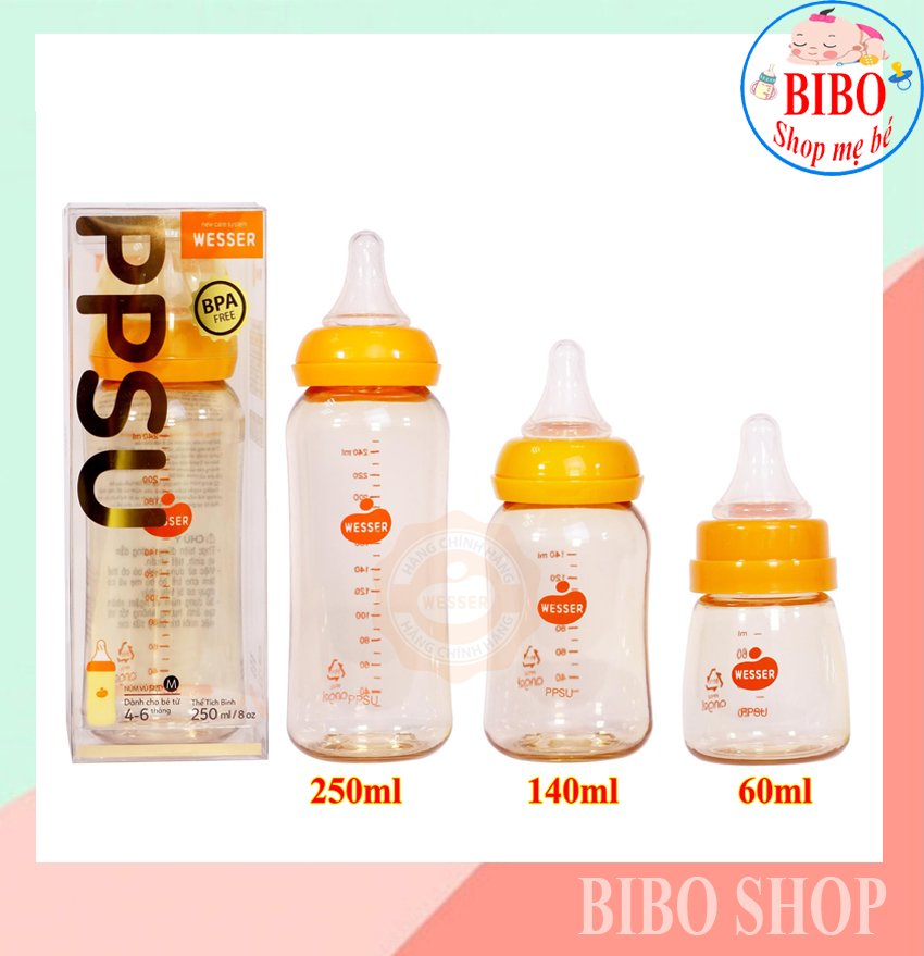 COMBO 3 BÌNH SỮA WESSER PPSU CAO CẤP 60ML VÀ 140ML VÀ 250ML