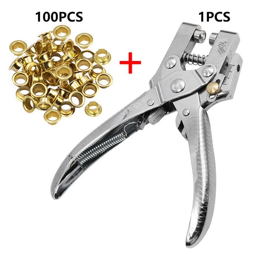 1Set 2-In-1 Hole Punch Pliers 5mm Single Round Hole Hand Press Pliers And Metal Buttons For Paper Leather Plastic