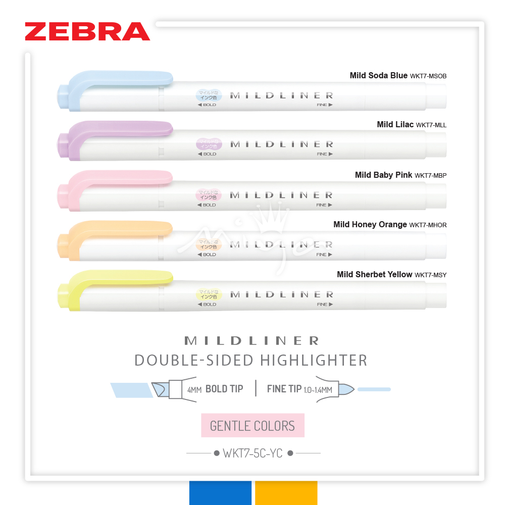 Zebra Mildliner Double-Sided Highlighter - Fine / Bold - 25 Colors