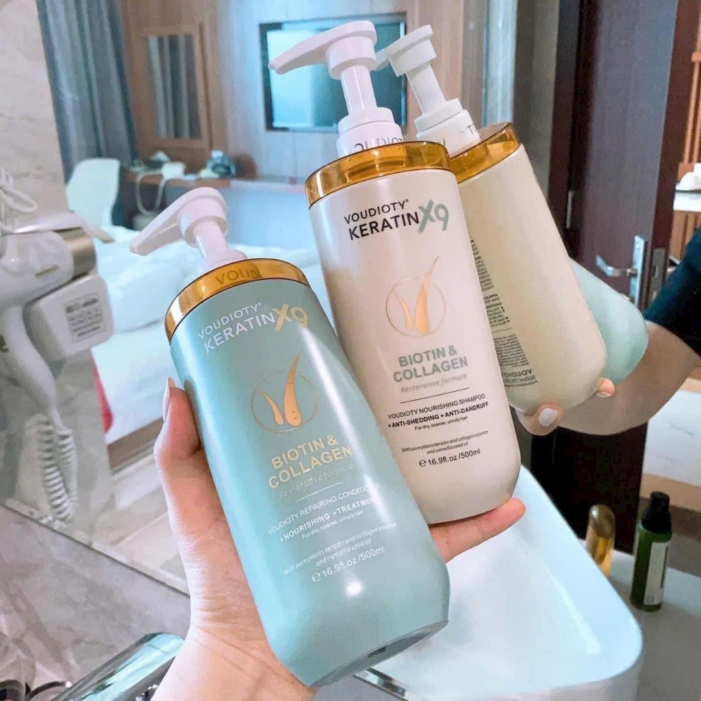 Cặp gội xả voudioty keratin x9 biotin & collagen 500ml - keratin