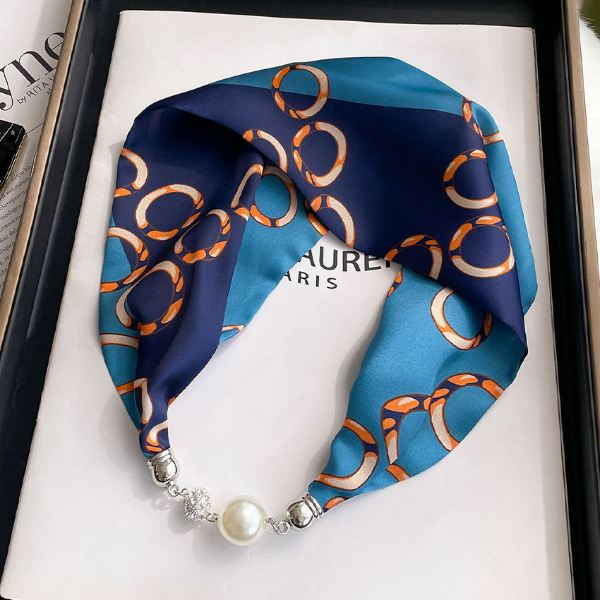 Ready Magnetic Buckle Silk Scarf Necklace Syal Kalung Pearl Syal