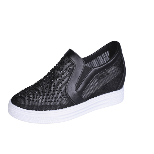 Giày slip on đế độn phối lưới nạm hột màu đen