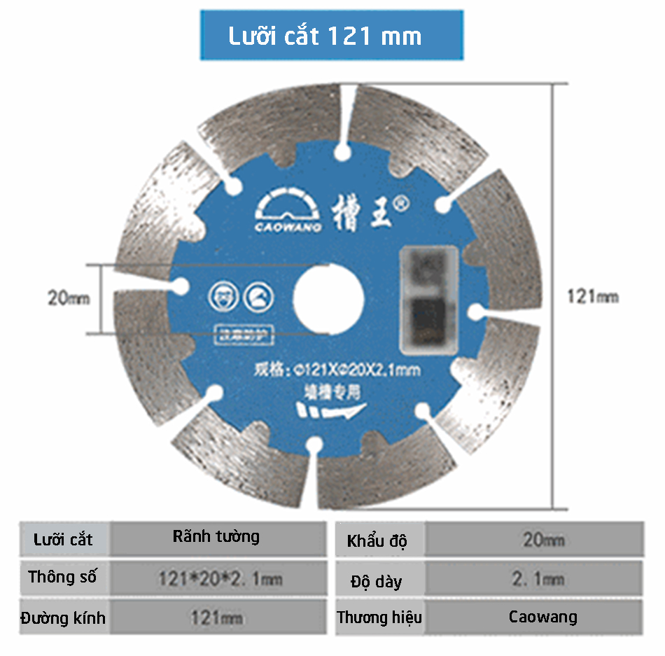 Lưỡi cắt rãnh tường Caowang Ø 121 mm (1 lưỡi)