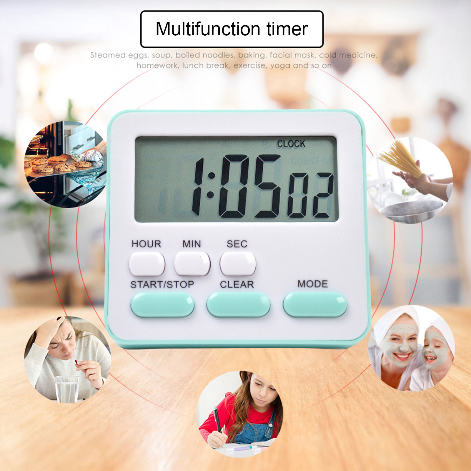 youlianba Bedroom Timer Multifunctional Magnetic Kitchen Timer with Large Display for Cooking and Student Time Management