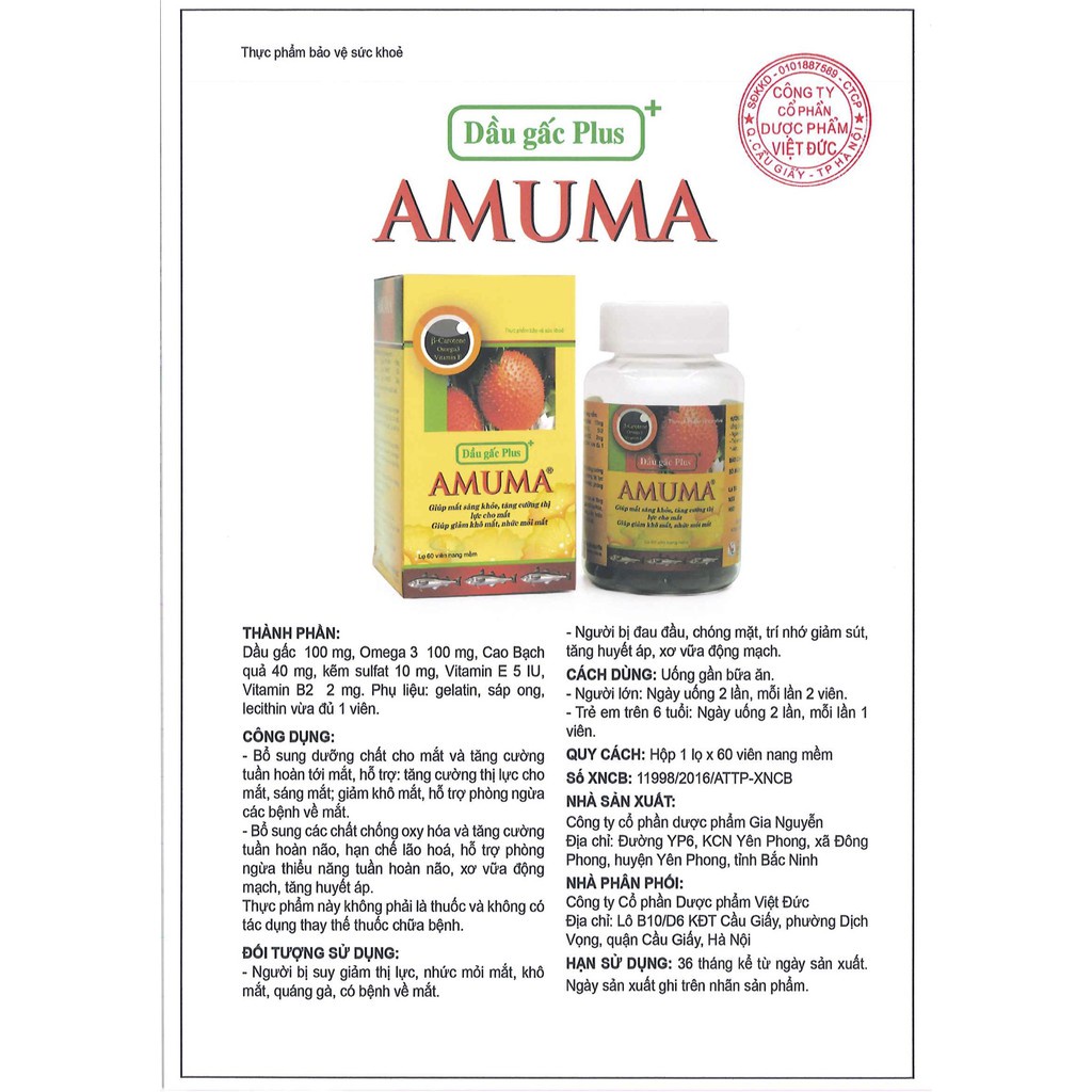 Dầu gấc Plus Amuma bổ mắt – (Hộp 60 viên)