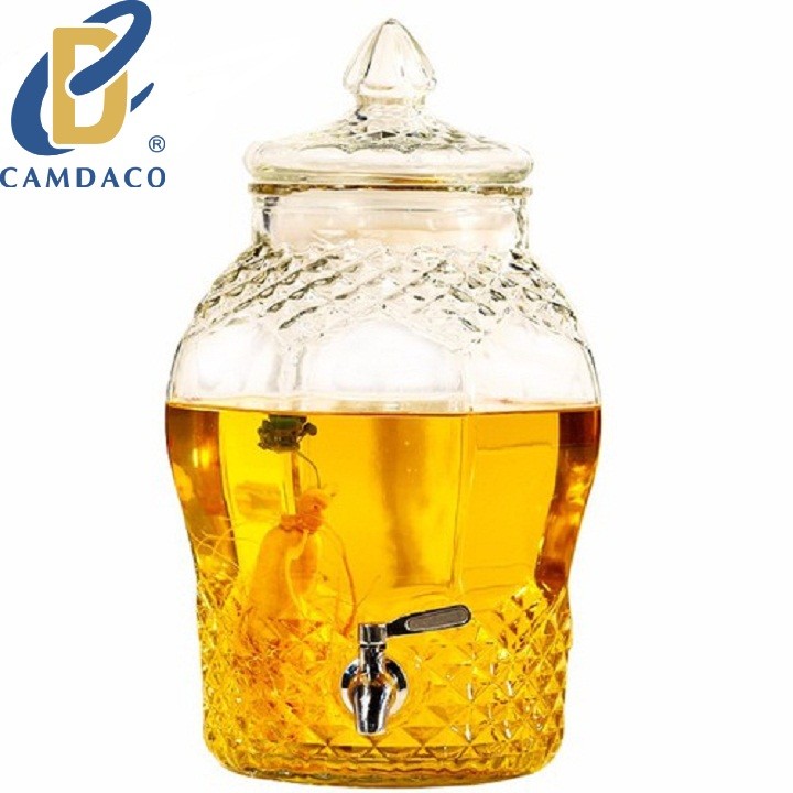 Lzd combo bình ngâm rươu thủy tinh 8833 10 lít có van và 12 ly rươu shot 45ml cẩm đạt
