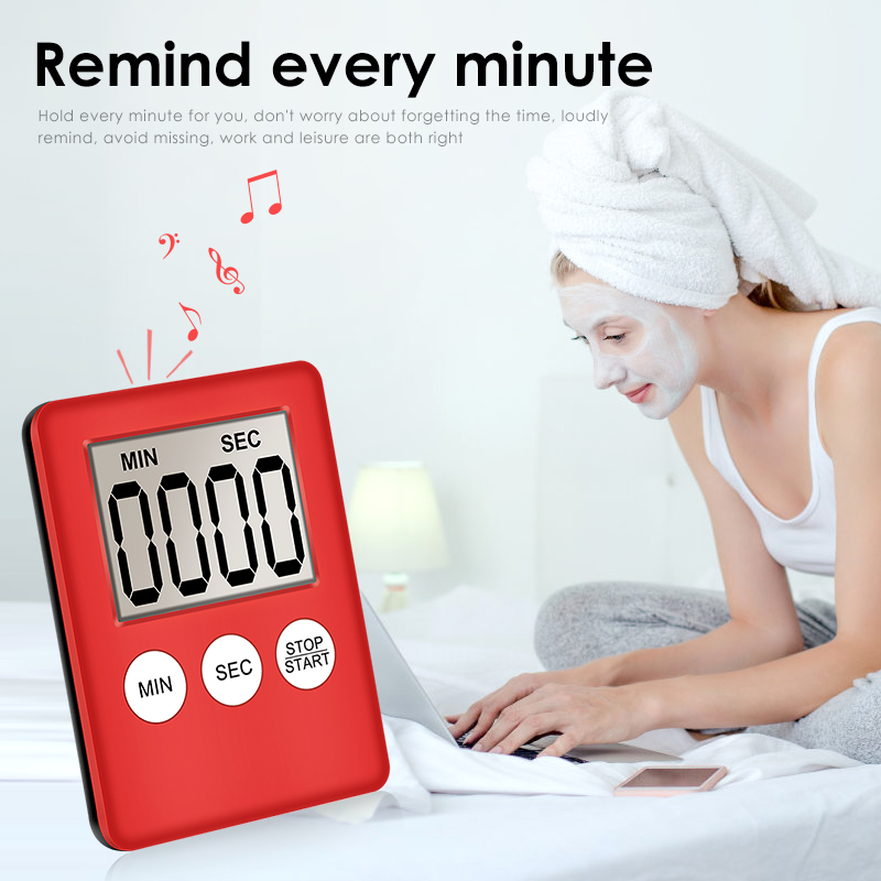 Bahagiha Super Thin LCD Digital Screen Kitchen Timer Square Cooking Count Up Countdown Alarm Magnet Clock Temporizador