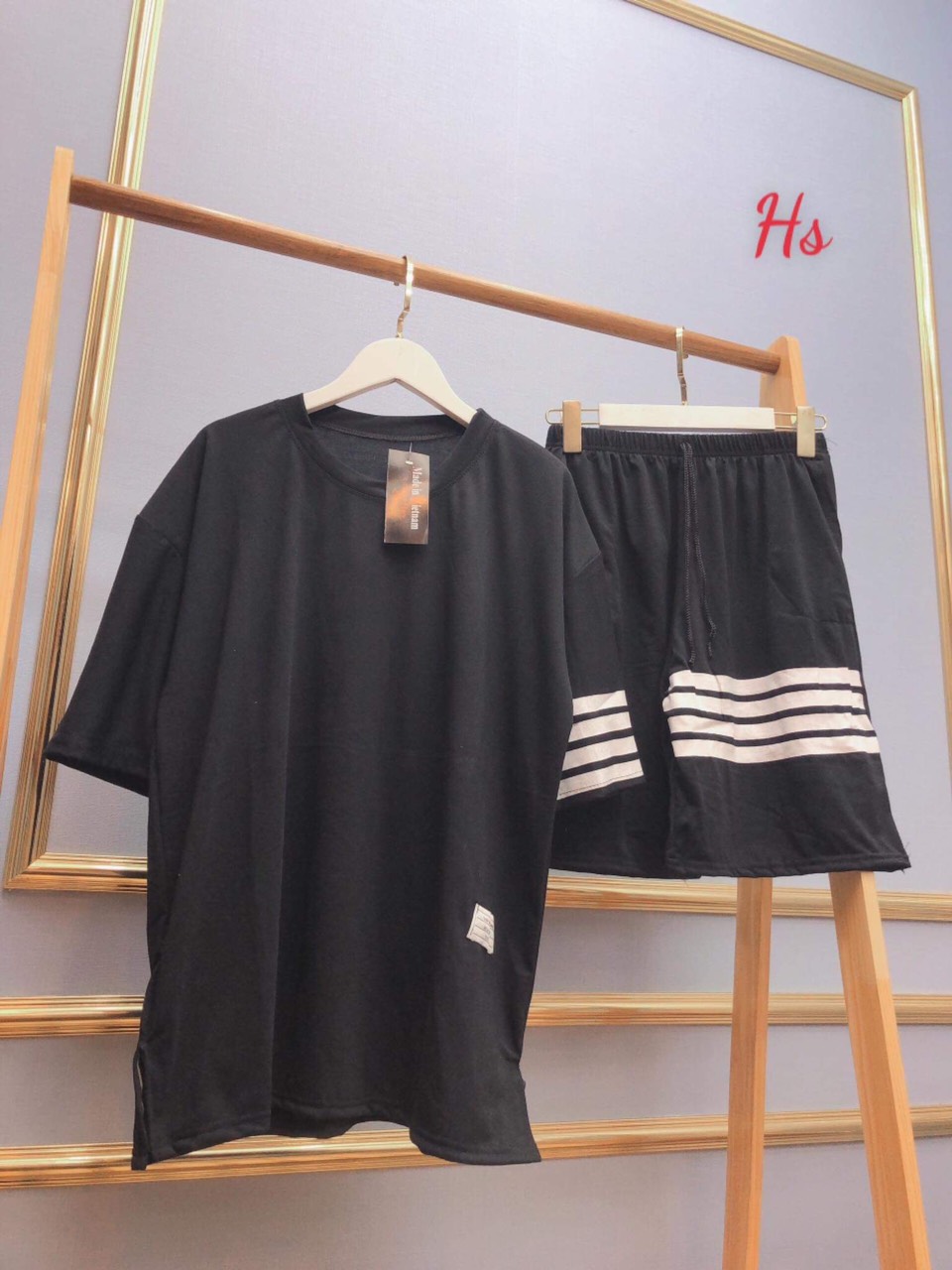 SÉT BỘ THUN KẺ 4 SỌC NGANG ĐẲNG CẤP -ĐEN + TRẮNG