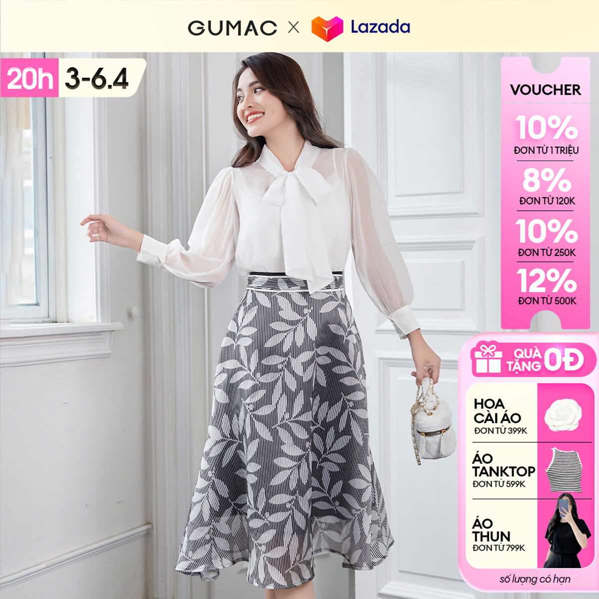 Chân váy nữ xòe họa tiết GUMAC VD12092